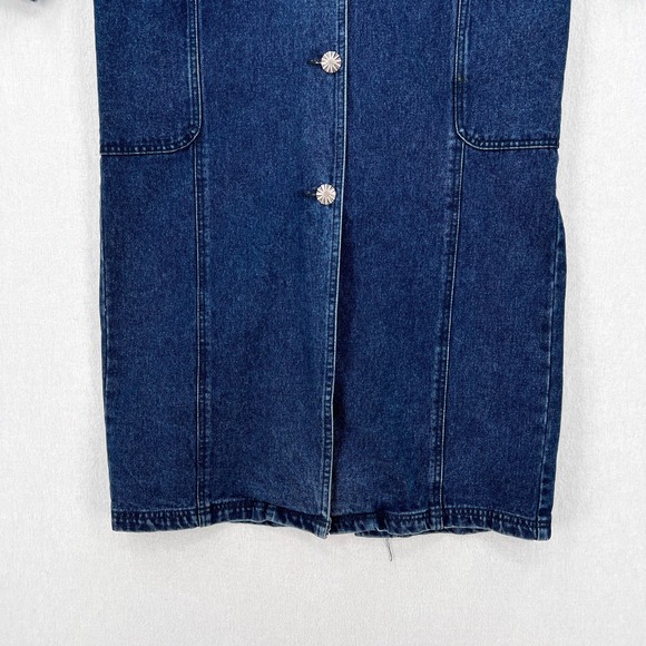 WRANGLER Vintage Denim Coat Mens Medium Blue Button Front Full Length Unisex - Picture 5 of 16